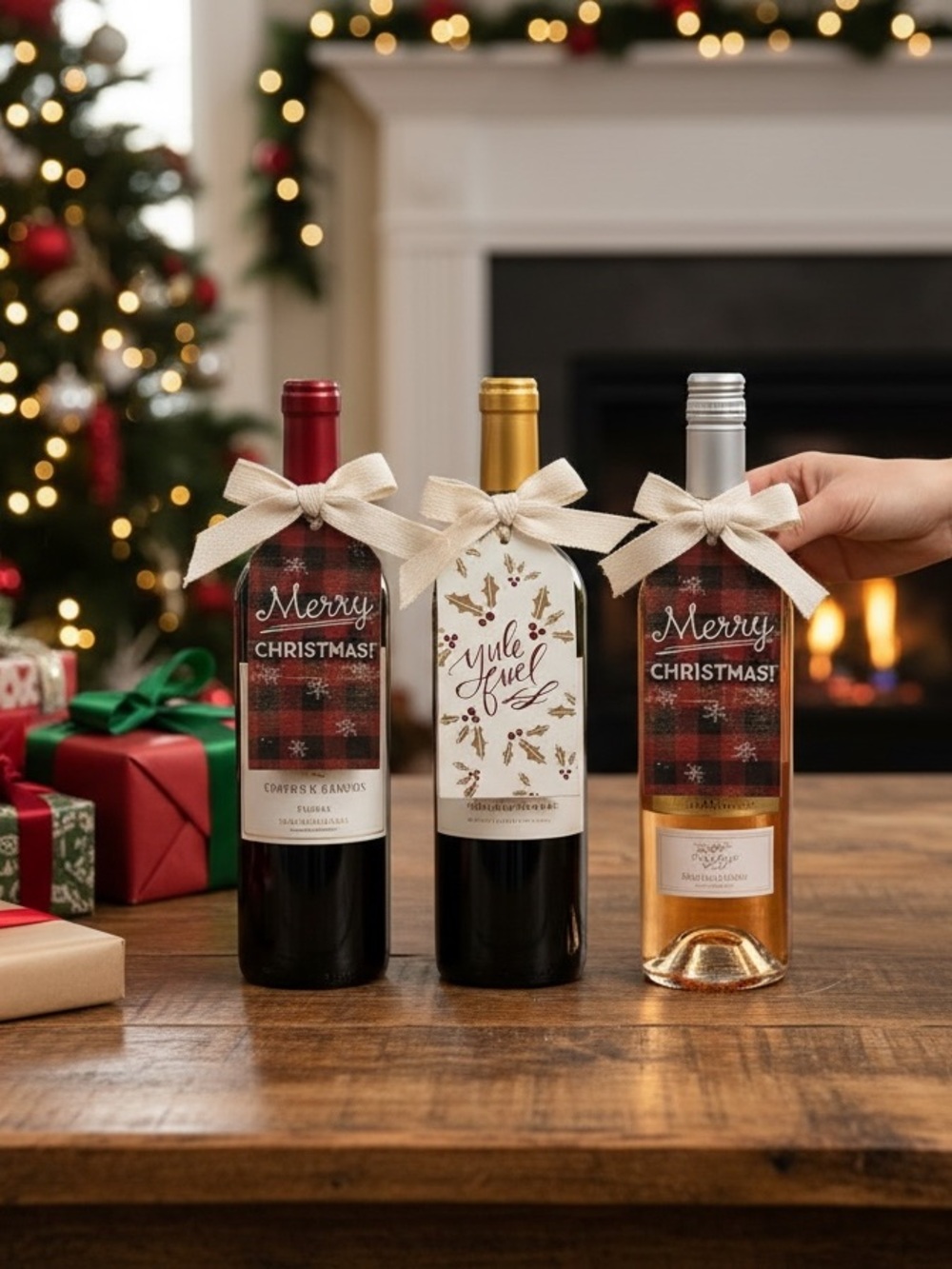 Wooden Christmas Wine/spirits gift tags.